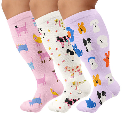 Plus Size Creative Animal Compression Socks - Multicolor(3 Pairs) - 4XL - image 4