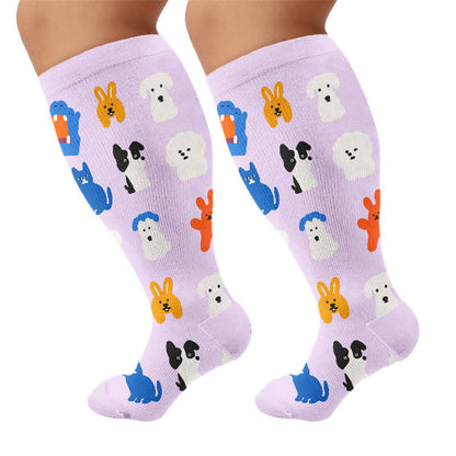 Plus Size Creative Animal Compression Socks - Purple(1 Pair) - 4XL - image 9