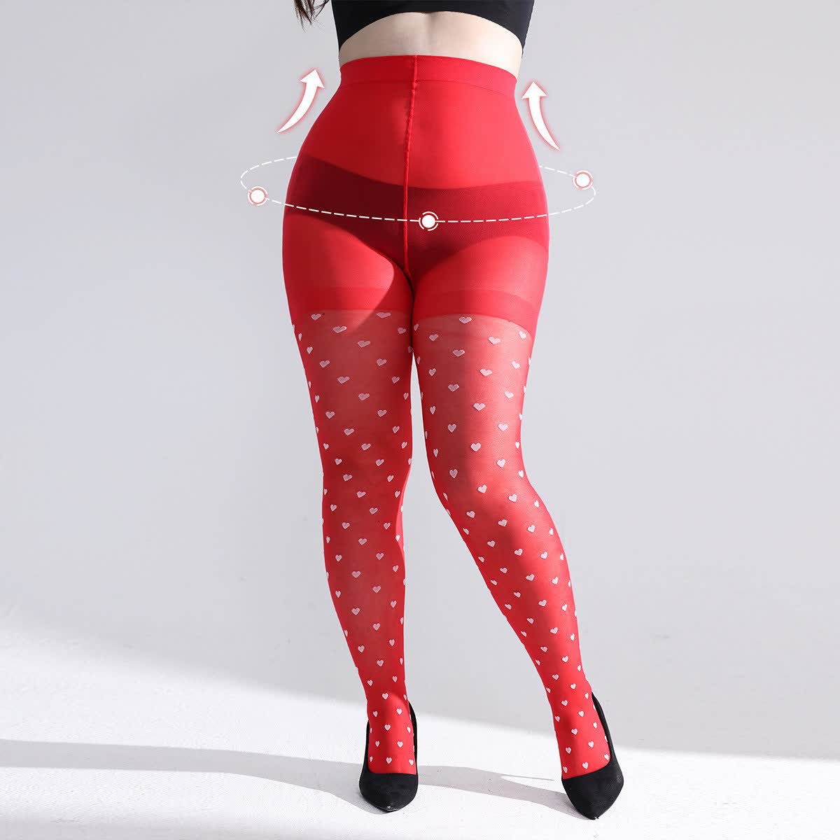 Heart Mesh Shaping Pantyhose - Red - L - image 0
