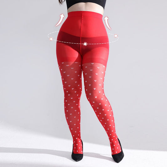Heart Mesh Shaping Pantyhose - Red - L - image 0