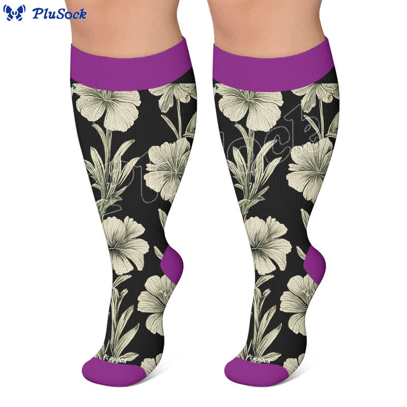 Plus Size Contrast Color Florals Compression Socks - image 6
