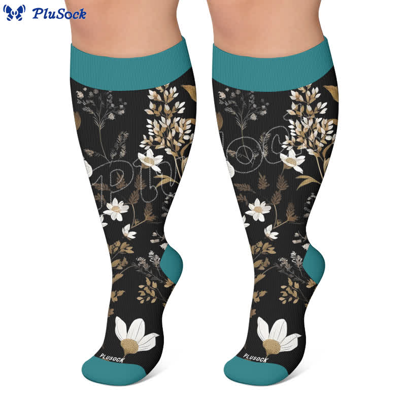 Plus Size Contrast Color Florals Compression Socks - image 7