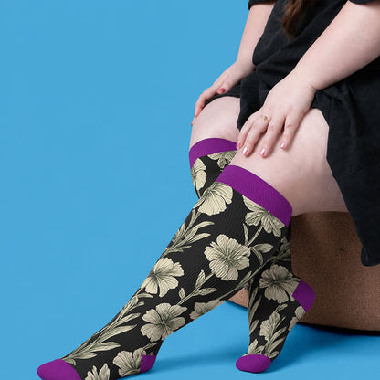 Plus Size Contrast Color Florals Compression Socks - image 2