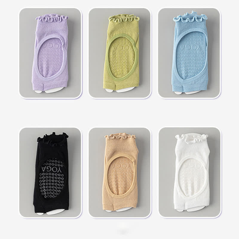 Cotton Open Toe Grip Quarter Socks(5 Pairs) - White+Blue+Green+Purple+Black - EU35-40(US2-7) - image 9