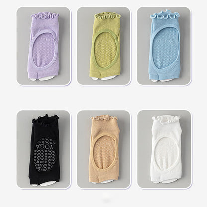 Cotton Open Toe Grip Quarter Socks(5 Pairs) - White+Blue+Green+Purple+Black - EU35-40(US2-7) - image 9
