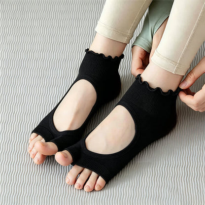 Cotton Open Toe Grip Quarter Socks(5 Pairs) - Black - EU35-40(US2-7) - image 6