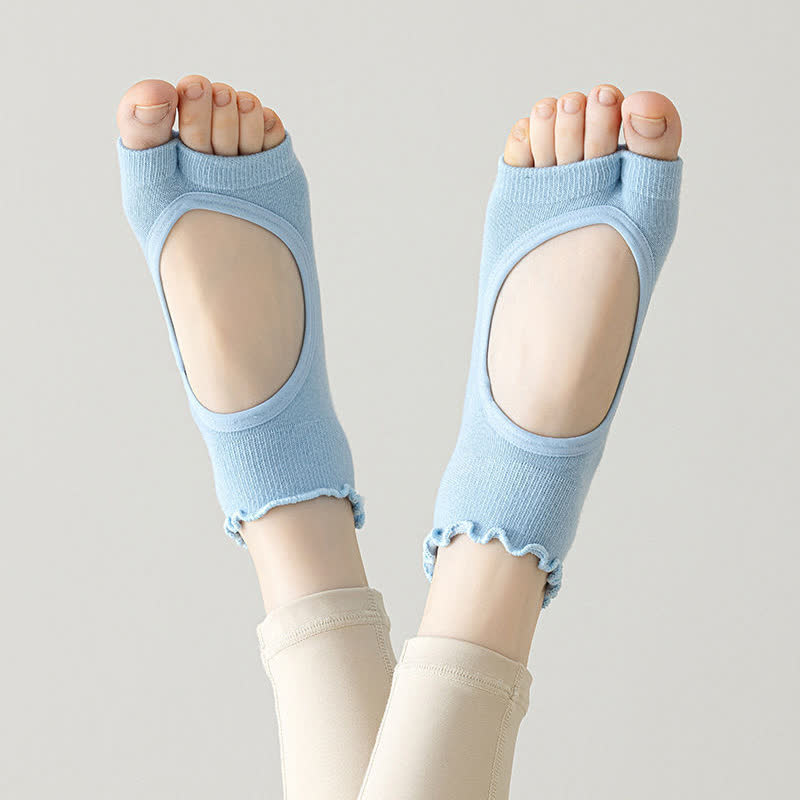 Cotton Open Toe Grip Quarter Socks(5 Pairs) - Blue - EU35-40(US2-7) - image 2
