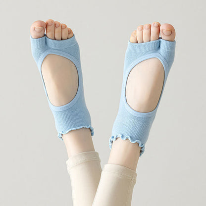 Cotton Open Toe Grip Quarter Socks(5 Pairs) - Blue - EU35-40(US2-7) - image 2