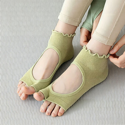 Cotton Open Toe Grip Quarter Socks(5 Pairs) - Green - EU35-40(US2-7) - image 7