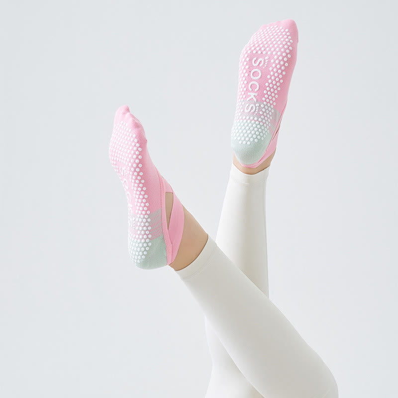 Cross Strap Grip Crew Socks(3 Pairs) - Pink - One Size - image 3