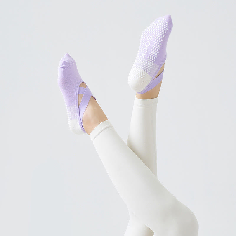 Cross Strap Grip Crew Socks(3 Pairs) - Purple - One Size - image 4