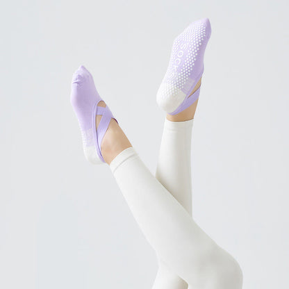Cross Strap Grip Crew Socks(3 Pairs) - Purple - One Size - image 4