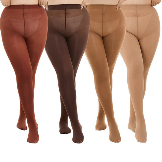 Shaping High Waist Pantyhose(3 Pairs) - Brown+Nude+Caramel - 3XL-4XL - image 0