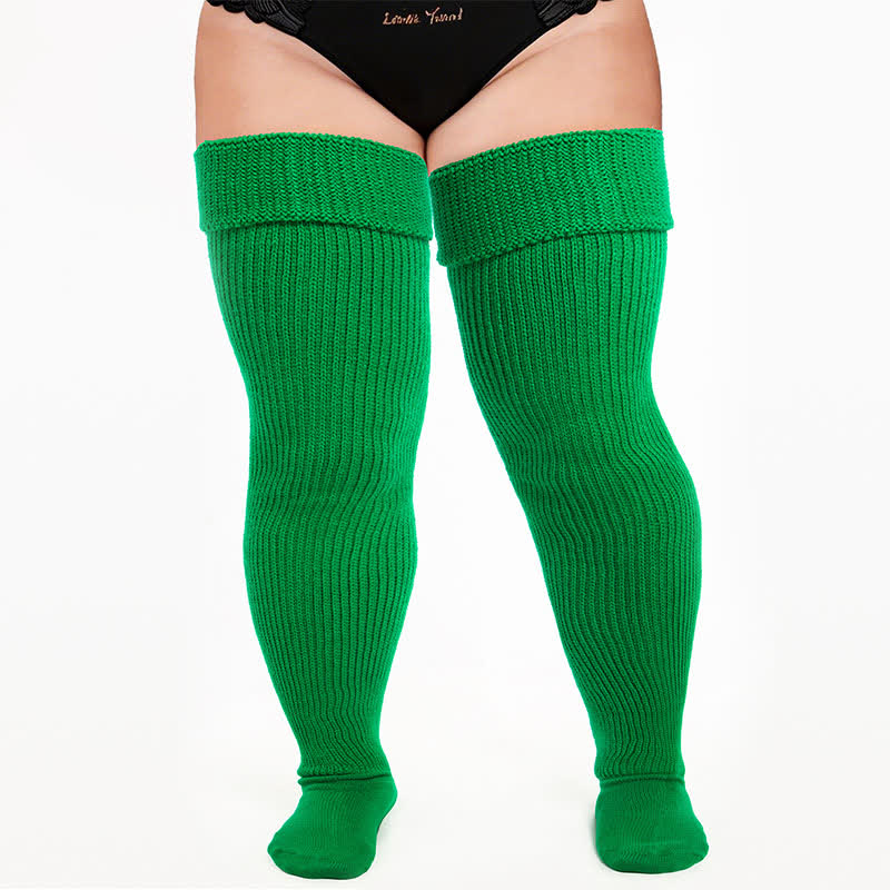 Retro Sport Thigh High Socks - Green - One Size - With Elastic Strap - image 1