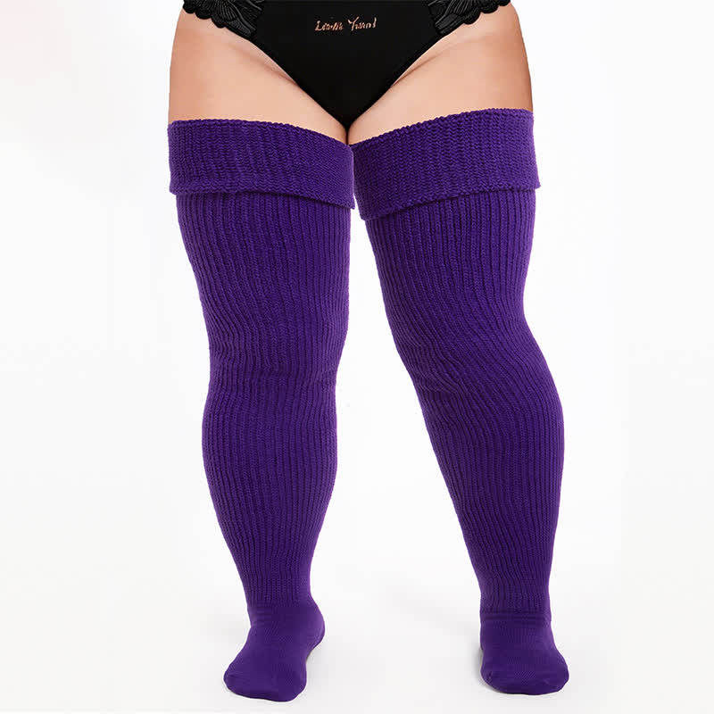 Retro Sport Thigh High Socks - Dark Purple - One Size - image 5