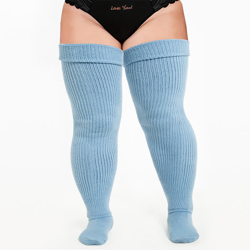 Retro Sport Thigh High Socks - Light Blue - One Size - image 4