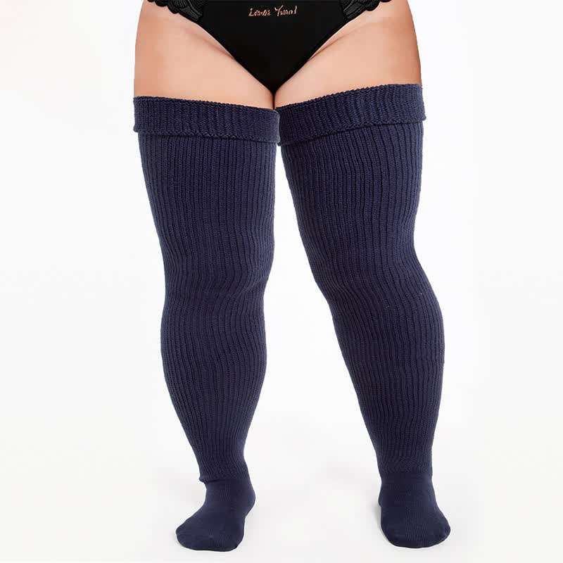 Retro Sport Thigh High Socks - Navy Blue - One Size - With Elastic Strap - image 2