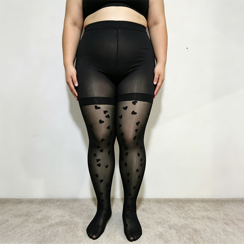 Heart Mesh Shaping Pantyhose - Black - L - image 1