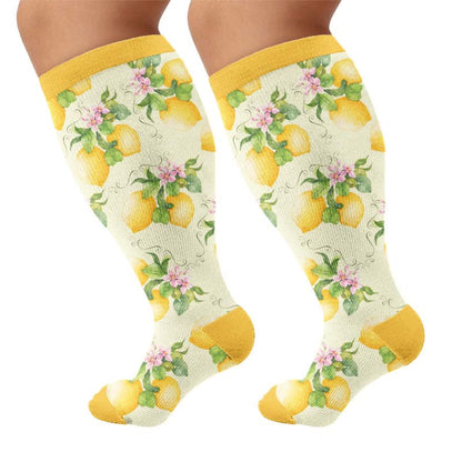 Plus Size Fruit Print Compression Socks - Yellow(1 Pair) - 4XL - image 9