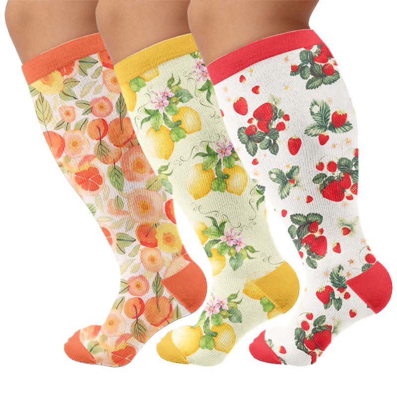 Plus Size Fruit Print Compression Socks - Multicolor(3 Pairs) - 4XL - image 4