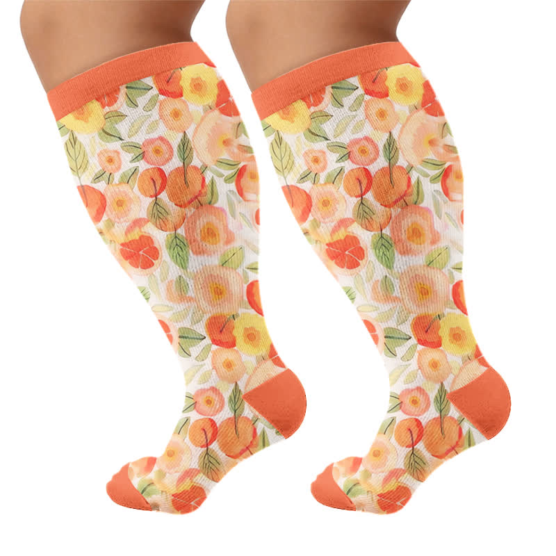 Plus Size Fruit Print Compression Socks - Orange(1 Pair) - 4XL - image 8