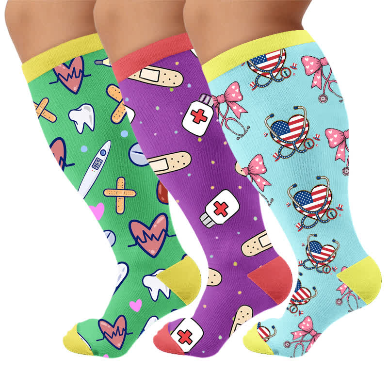 Plus Size Healthcare Compression Socks - Multicolor(3 Pairs) - 4XL - image 4