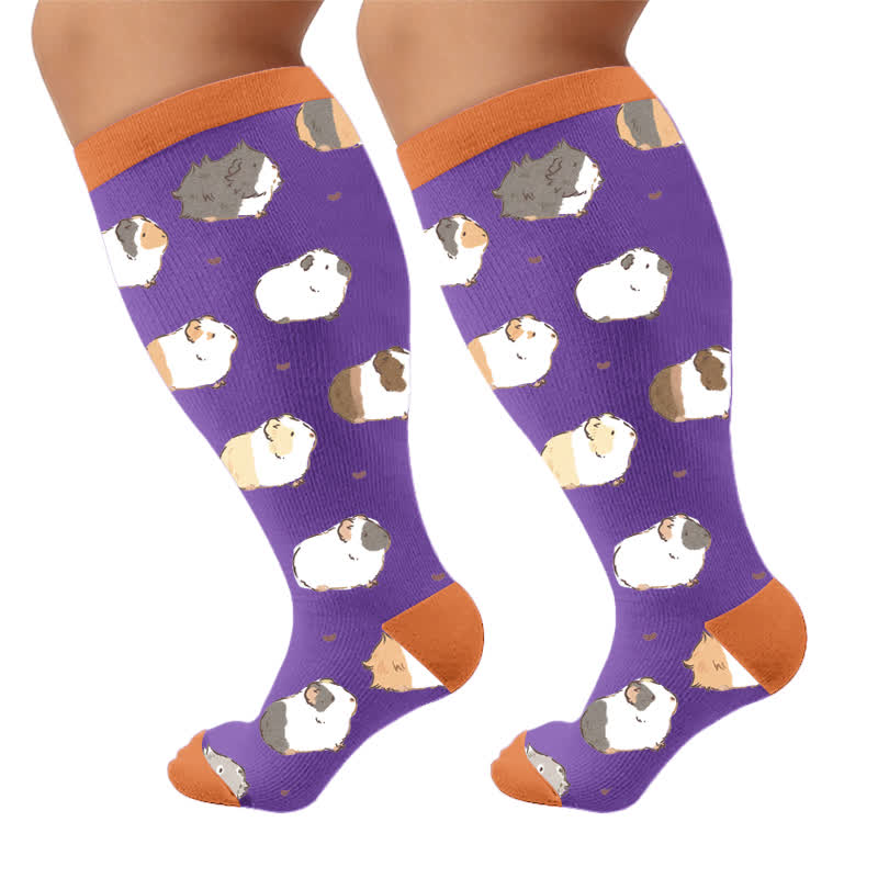 Plus Size Animal Compression Socks - Purple(1 Pair) - 4XL - image 9