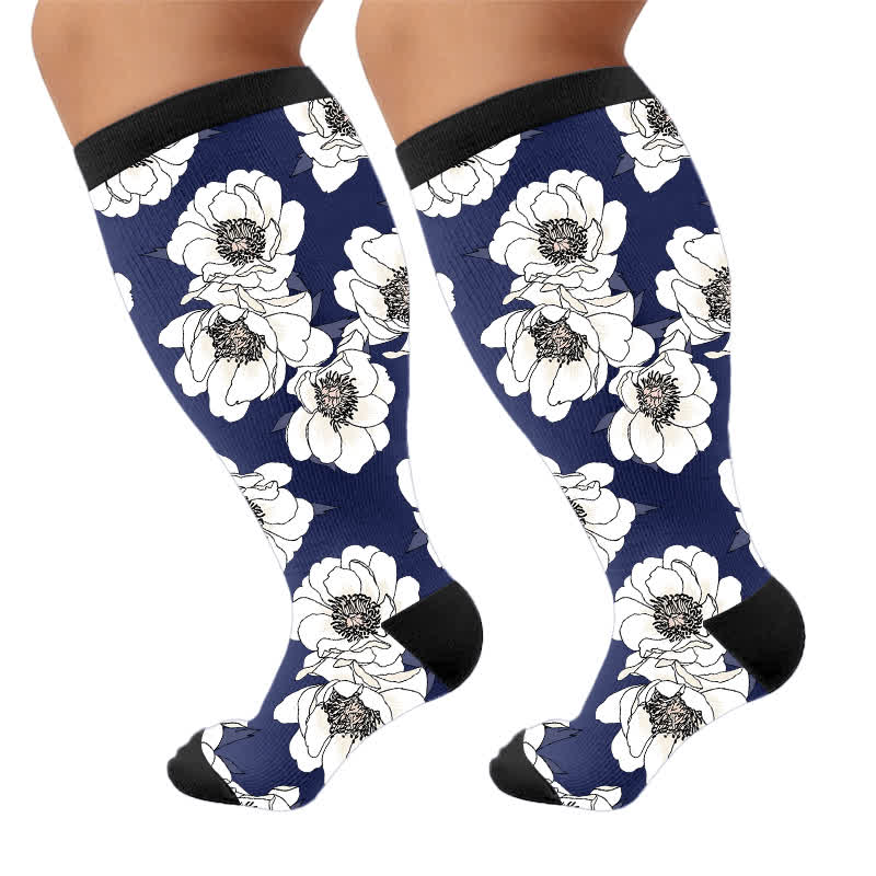 Plus Size Magnolia Floral Compression Socks - Blue(1 Pair) - 4XL - image 9