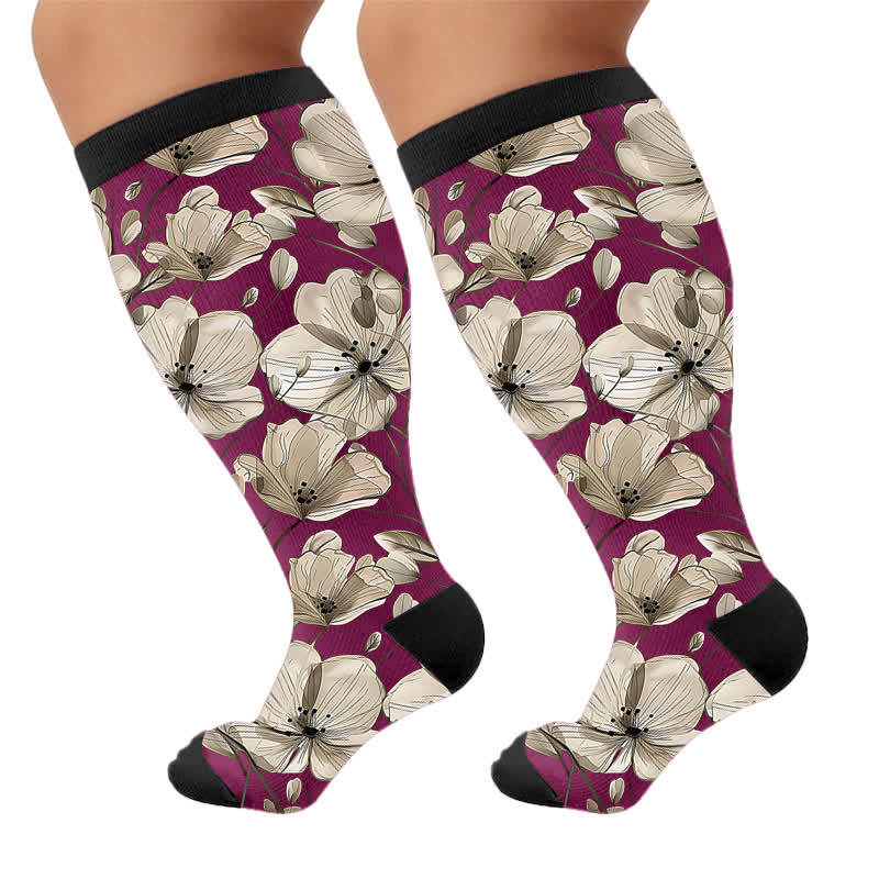 Plus Size Magnolia Floral Compression Socks - Purple(1 Pair) - 4XL - image 8