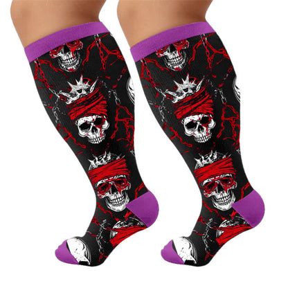 Plus Size Crossbone Compression Socks - Purple(1 Pair) - 4XL - image 10