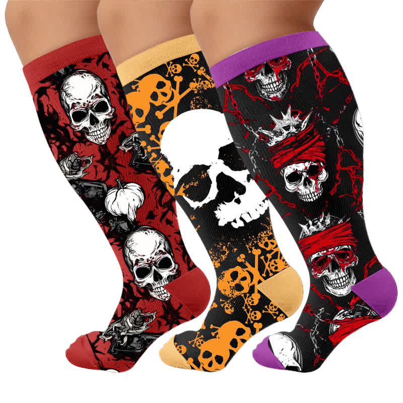 Plus Size Crossbone Compression Socks - Multicolor(3 Pairs) - 4XL - image 4