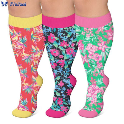 Plus Size Tropical Floral Compression Socks - image 0