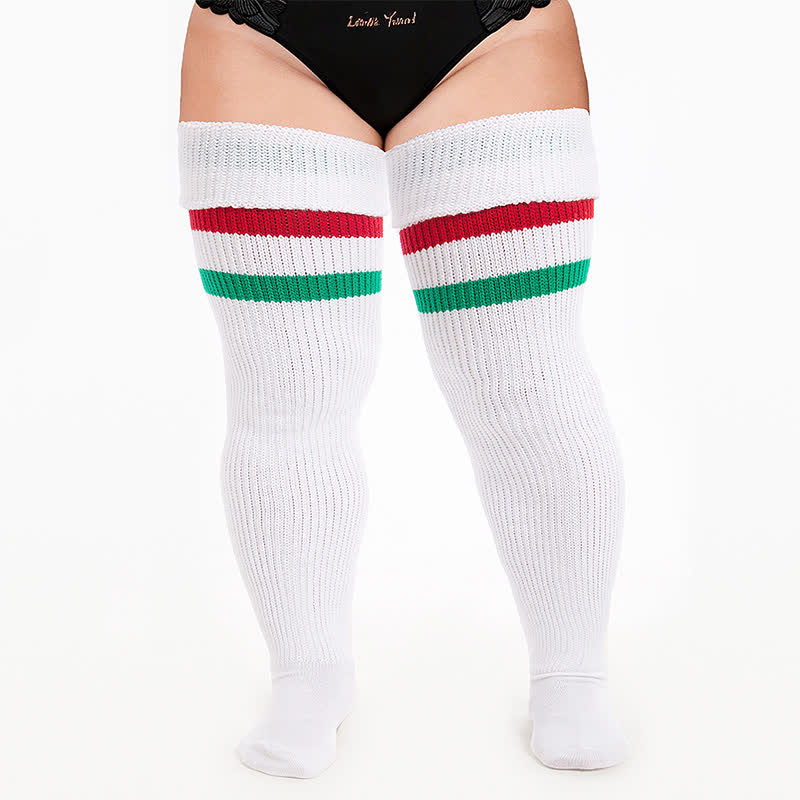 Varsity Ribbed Thigh High Socks - White-C - One Size - image 3