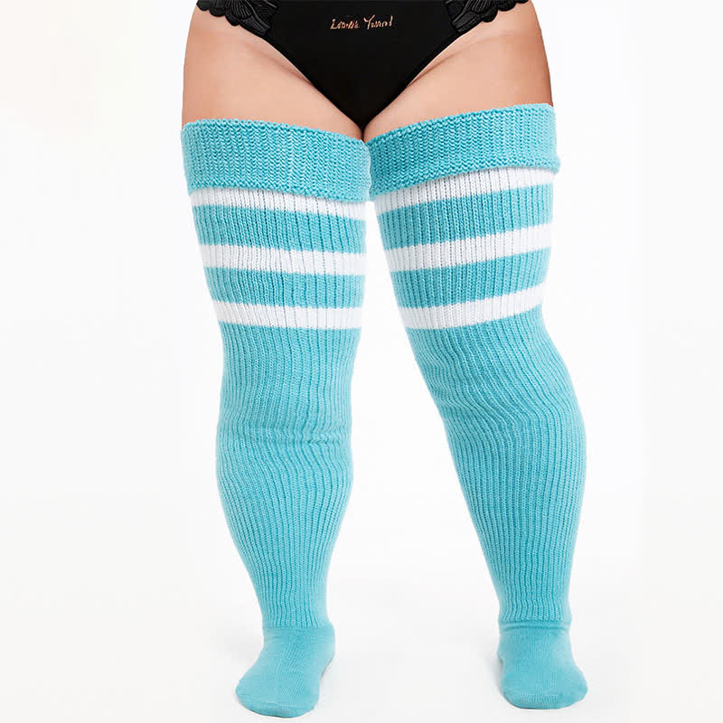 Cozy Ribbed Thigh High Socks - Blue-B - One Size - image 1