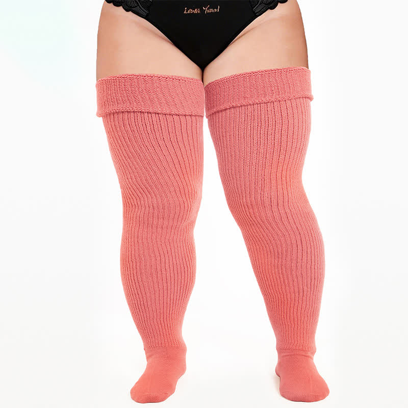 Cozy Ribbed Thigh High Socks - Light Pink-B - One Size - With Elastic Strap - image 6