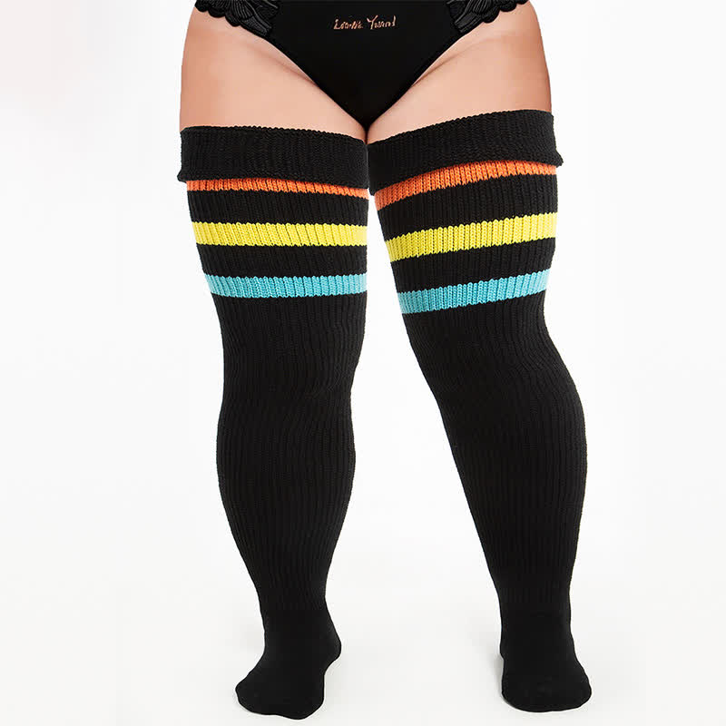 Cozy Ribbed Thigh High Socks - Black-B - One Size - With Elastic Strap - image 7