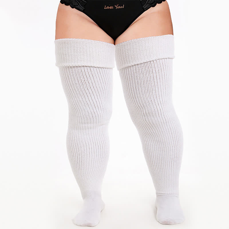 Cozy Ribbed Thigh High Socks - White-A - One Size - image 3