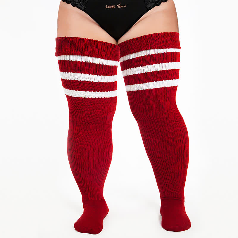 Cozy Ribbed Thigh High Socks - Wine - One Size - image 10