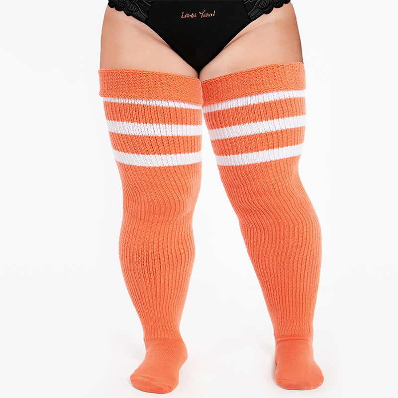 Cozy Ribbed Thigh High Socks - Orange - One Size - image 8
