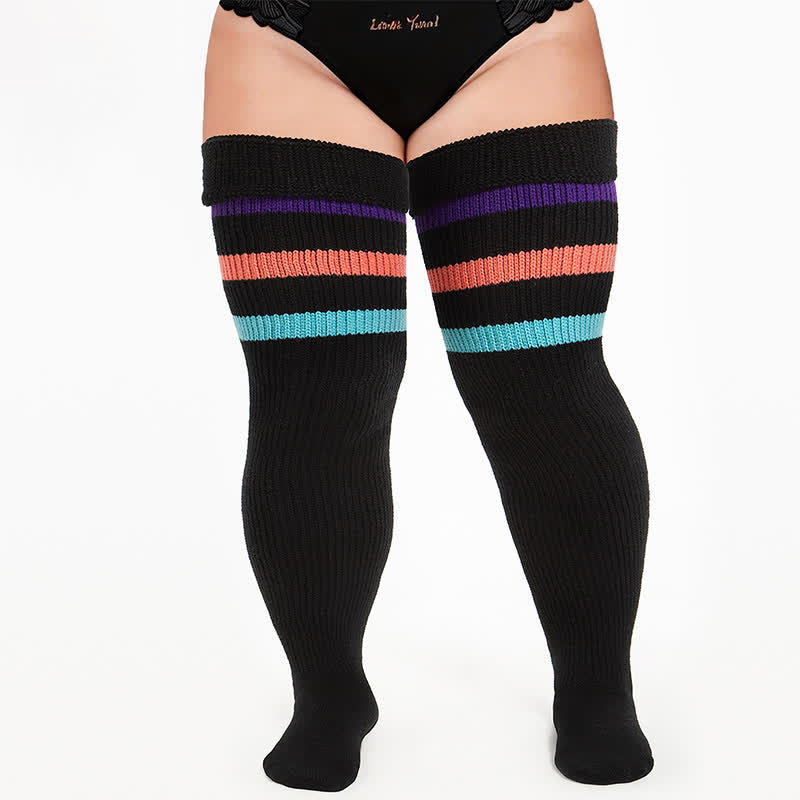 Cozy Ribbed Thigh High Socks - Black-A - One Size - image 5