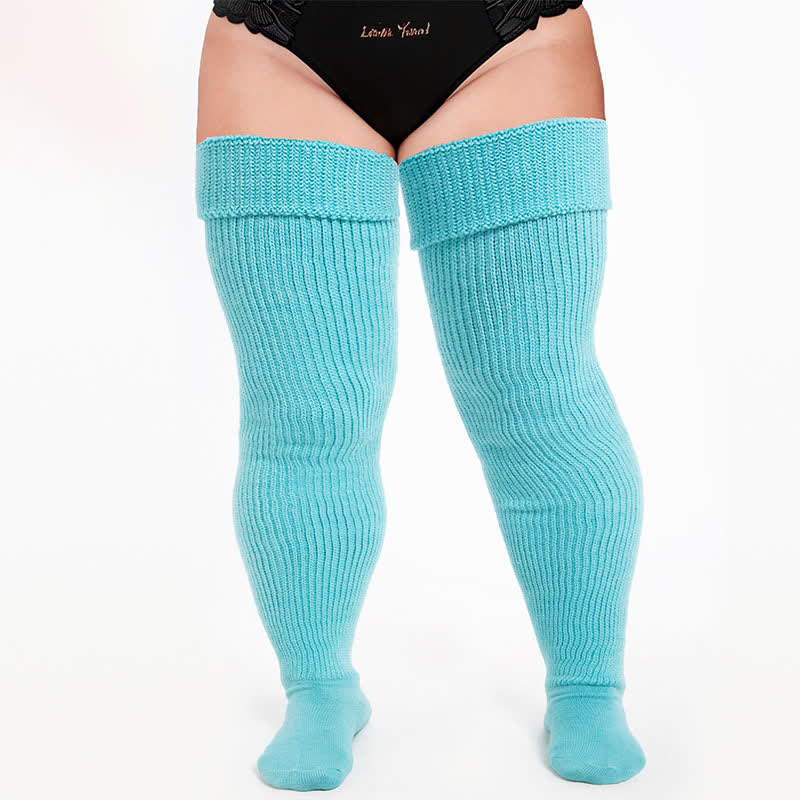 Cozy Ribbed Thigh High Socks - Blue-A - One Size - With Elastic Strap - image 0