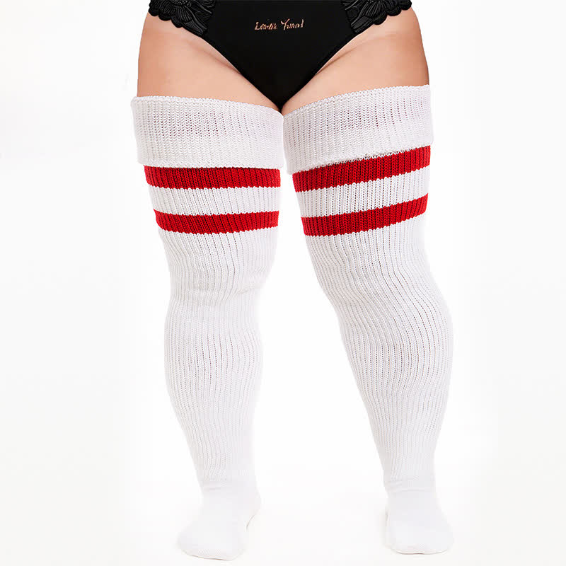 Cozy Ribbed Thigh High Socks - White-B - One Size - image 9