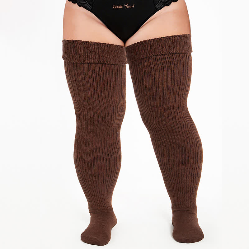 Cozy Ribbed Thigh High Socks - Coffee - One Size - image 2