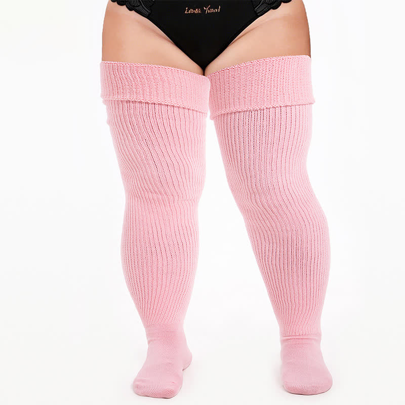 Ribbed Sport Thigh High Socks - Light Pink - One Size - With Elastic Strap - image 11