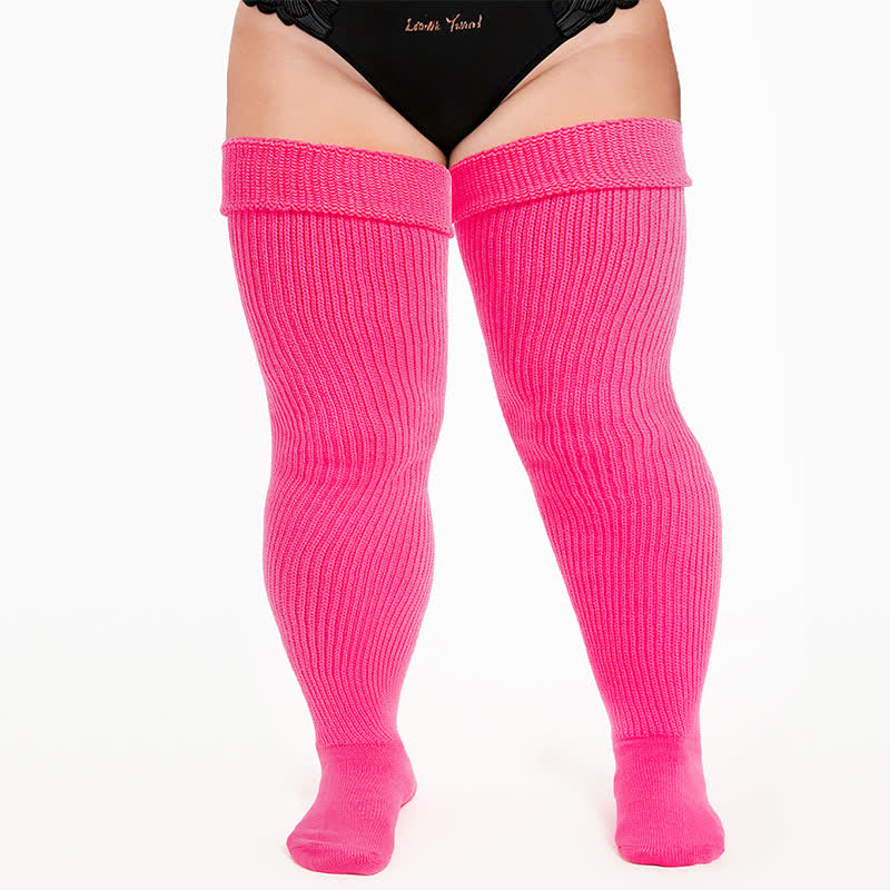 Ribbed Sport Thigh High Socks - Pink - One Size - With Elastic Strap - image 2