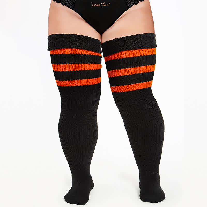 Ribbed Sport Thigh High Socks - Black-A - One Size - With Elastic Strap - image 1