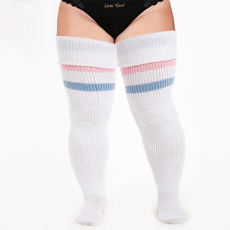 Ribbed Sport Thigh High Socks - White - One Size - With Elastic Strap - image 5