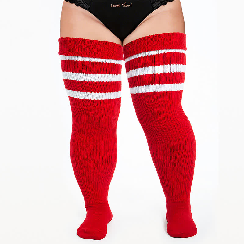 Ribbed Sport Thigh High Socks - Red-A - One Size - image 0