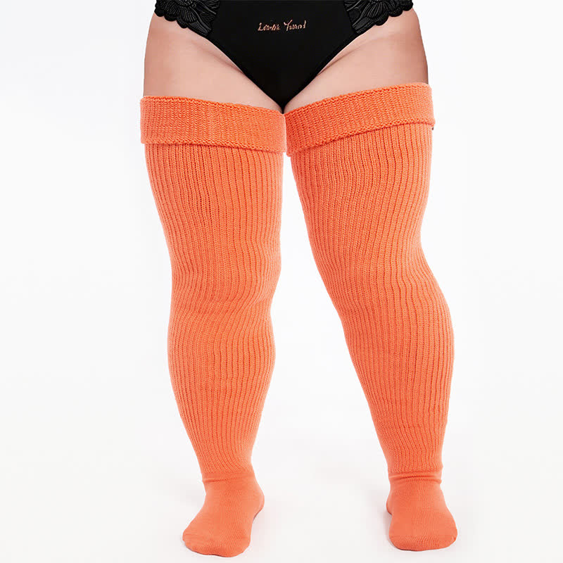 Ribbed Sport Thigh High Socks - Orange - One Size - With Elastic Strap - image 10