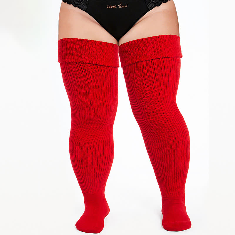 Ribbed Sport Thigh High Socks - Red - One Size - With Elastic Strap - image 3